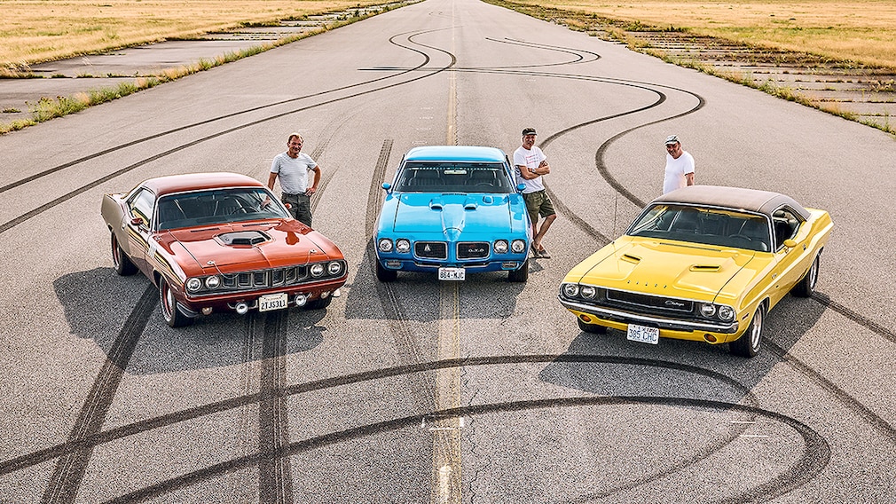 Muscle Cars der 70er Dodge Challenger Plymouth Hemicuda Pontiac GTO