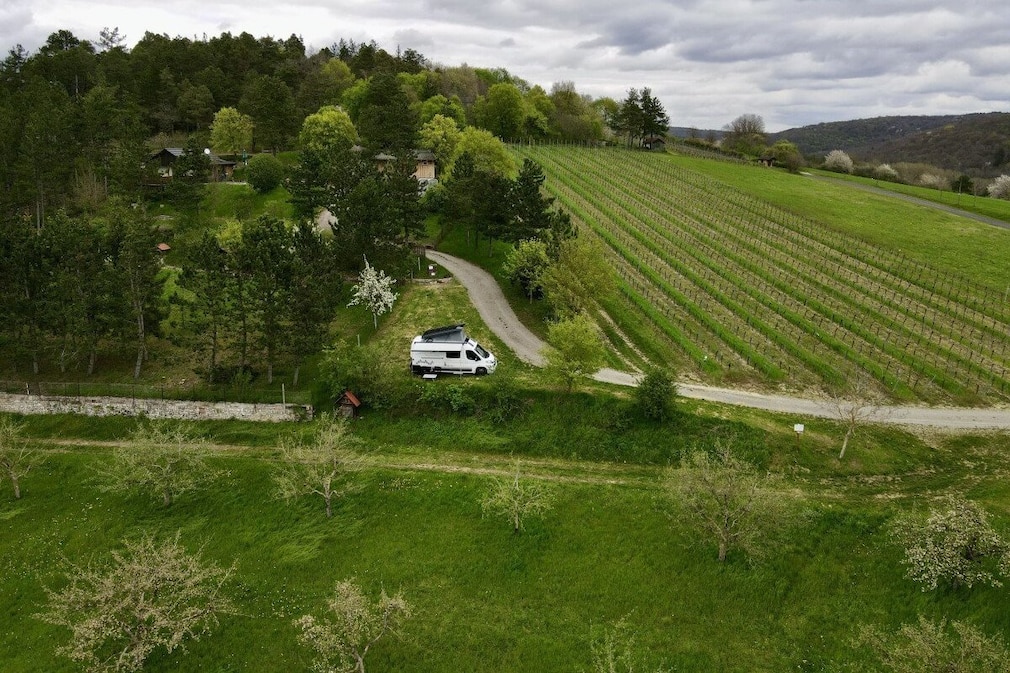 Weinbergstellplatz mit Blick ins Frankenland