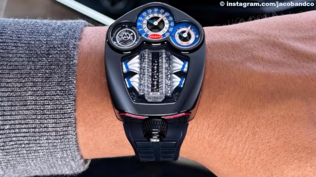 Zum Bugatti Tourbillon gibt's eine Uhr mit funktionierendem V16