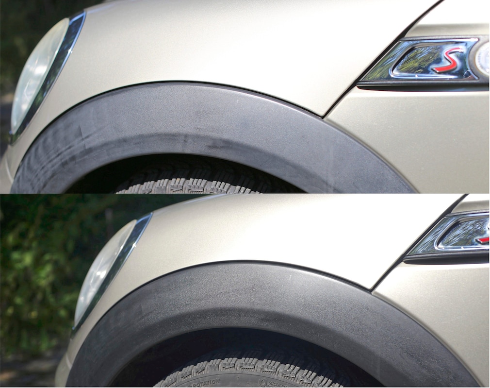 Kunststoffpflegemittel: vor und nach der Behandlung