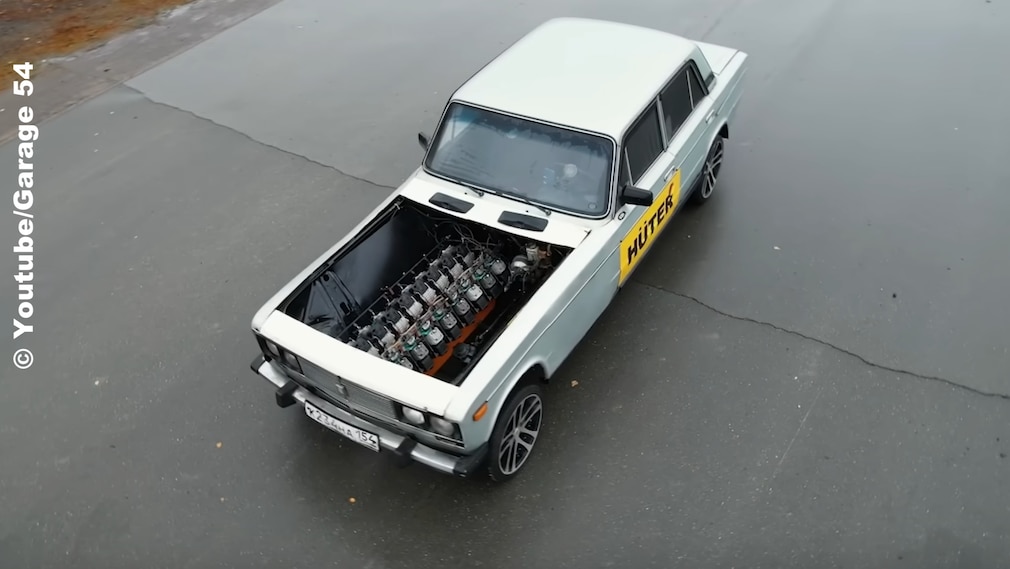 Lada 2106 mit V16 aus Kettensägenmotoren