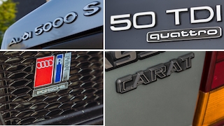 Verschiedene Logos von Audi-Modellen
