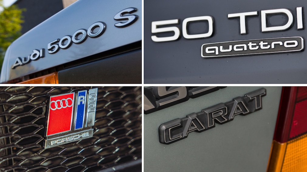 Verschiedene Logos von Audi-Modellen