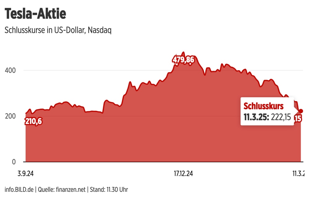 Aktienverlauf des Tesla-Papiers 3.9.24 - 11.3.25