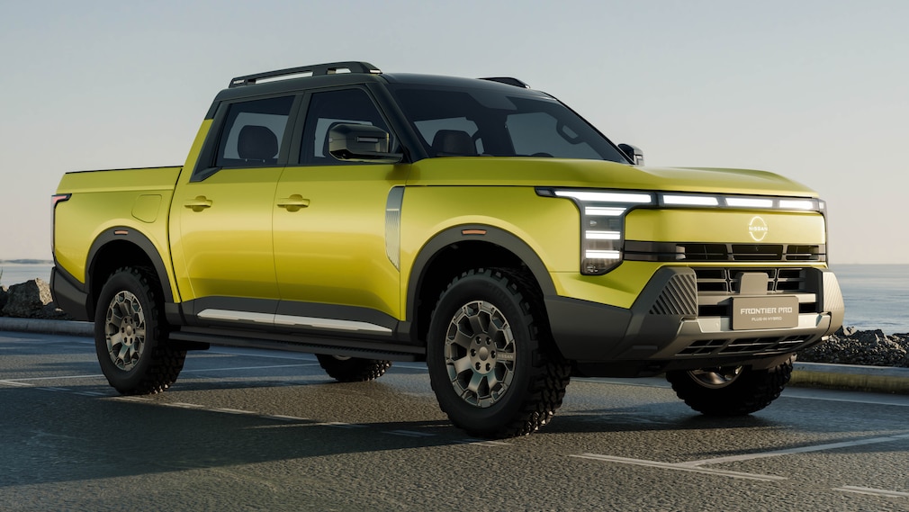 Der neue Nissan Frontier für China an einem See.