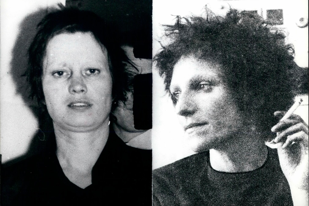 Schwarzweiße Fahndungsfotos von Ulrike Meinhof und Gudrun Ensslin