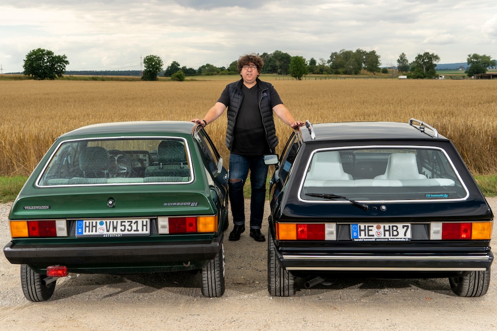 Vergleich der Heckansichten von VW Scirocco I und Artz Sciwago