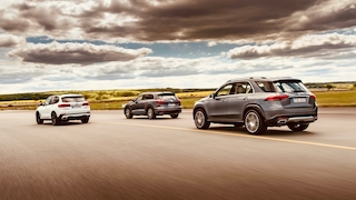 BMW X5 (G5), Mercedes GLE (W167) und VW Touareg (III) beim TÜV