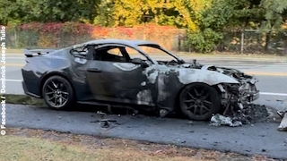 Das Wravk des abgebrannten Ford Mustang Dark Horse