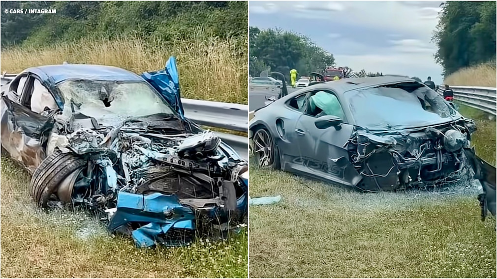 Zerstörter Porsche 911 GT3 RS und BMW M2 Competition nach Crash auf dem Nürburgring