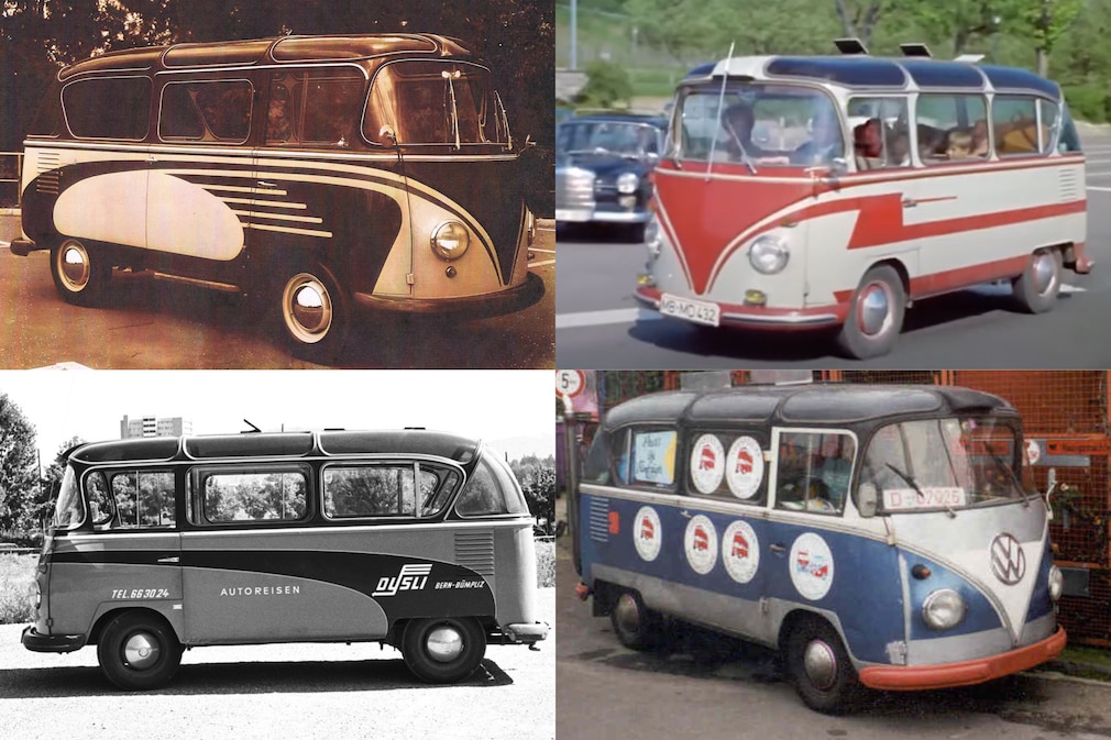 vier historische Fotos von VW T1 Auwärter Carlux