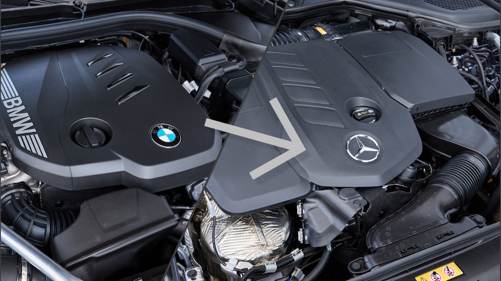 AUTO BILD Montage BMW und Mercedes Motor