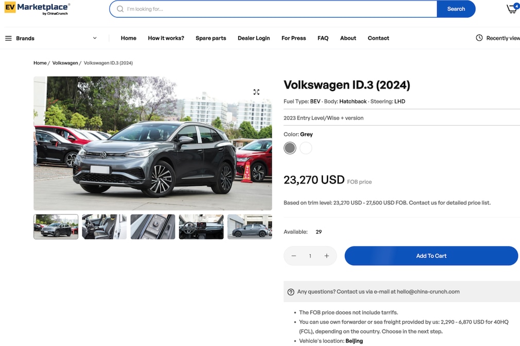 Im Internet angeboten: VW ID.3 aus China