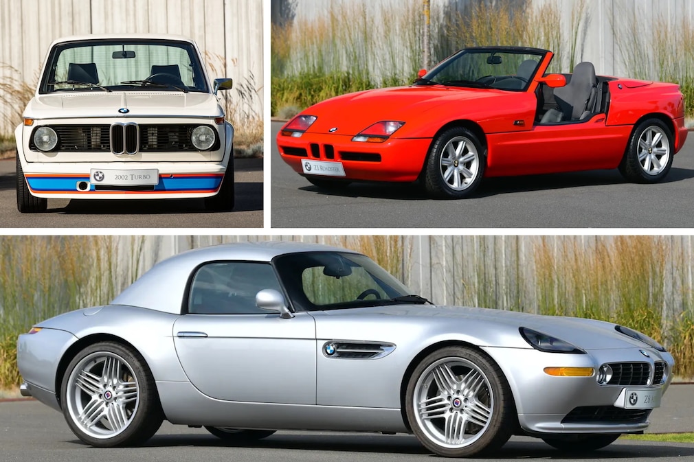 BMW 2002 turbo von vorn, BMW Z1 schräg von vorn, BMW Alpina Z8 von der Seite