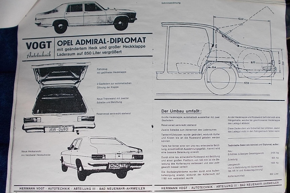 Fotokopie eines Prospektes über Opel Umbauten von Vogt