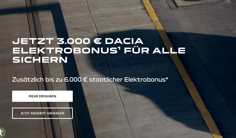 Herstellerseite Screenshot Dacia Spring 70