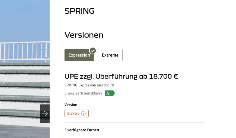 Herstellerseite Screenshot Dacia Spring Modelle