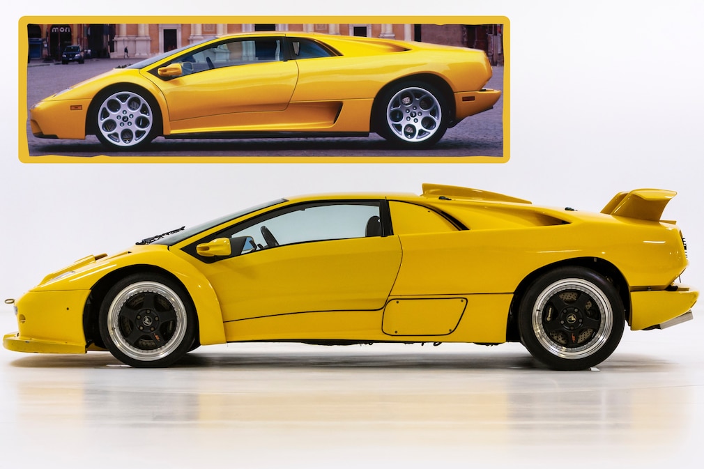 Serien-Diablo und Lamborghini Diablo Prototyp von der Seite im Vergleich