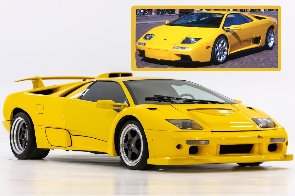 Serien-Diablo und Lamborghini Diablo Prototyp von schräg vorn im Vergleich