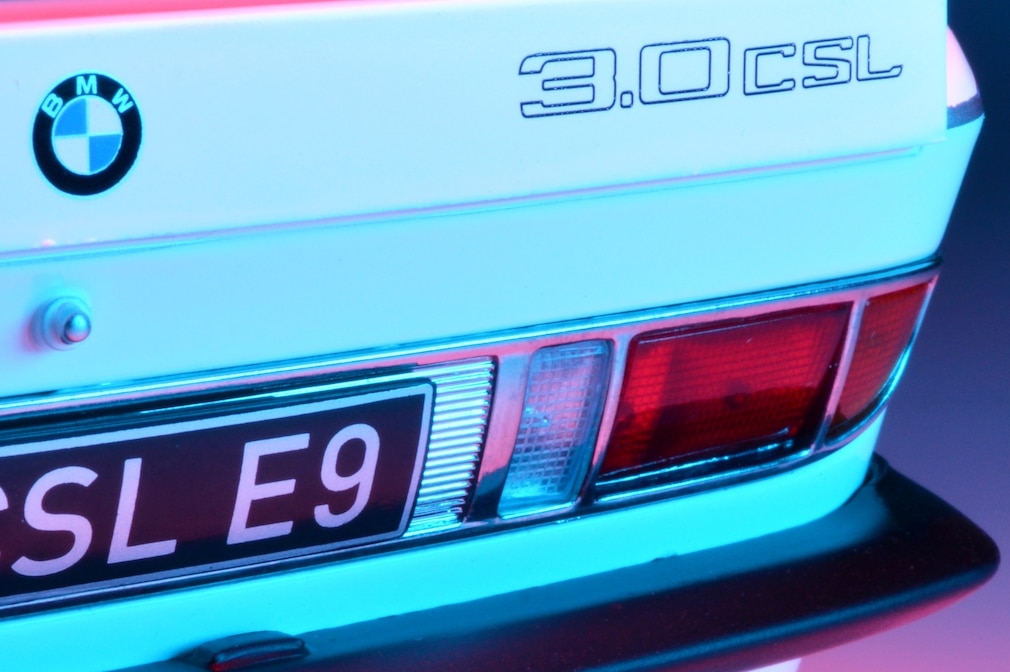BMW 3.0 CSL "Batmobil" (E9) als Modellauto, Detail am Heck