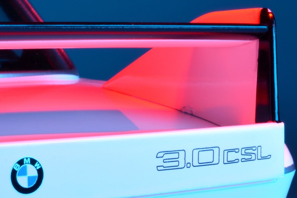 BMW 3.0 CSL "Batmobil" (E9) als Modellauto, Detail am Heck