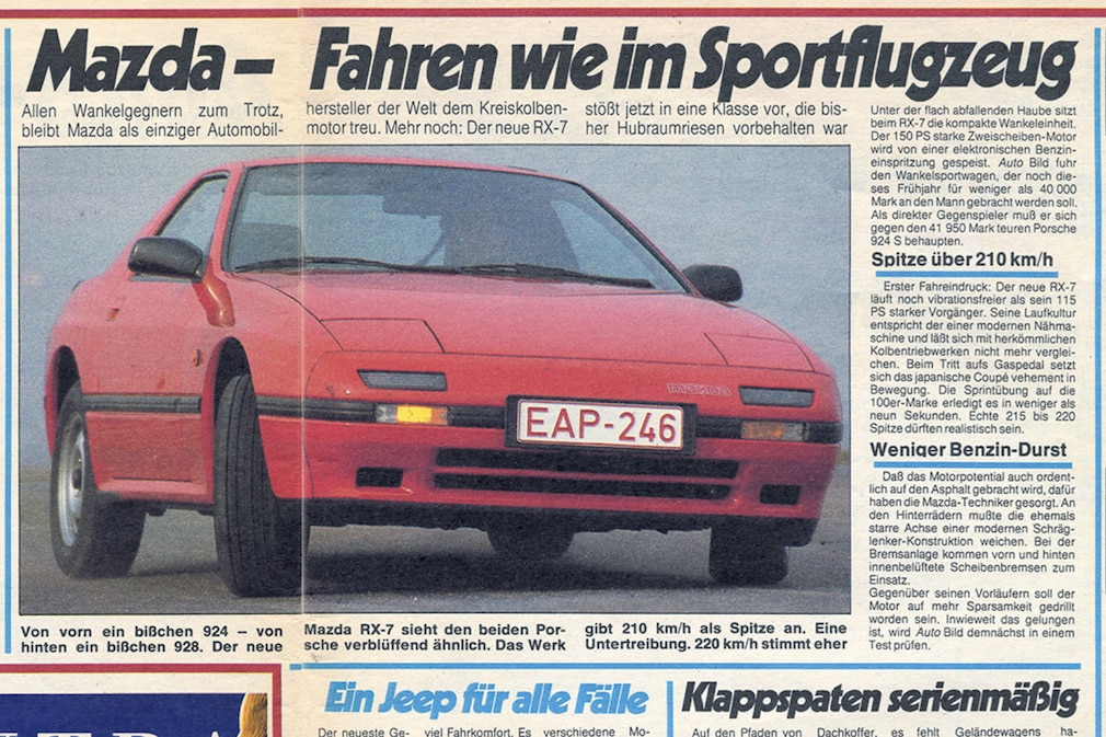 Artikel Fahrbericht über den Mazda RX-7 (FC3S) in der AUTO BILD-Erstausgabe 9/1986