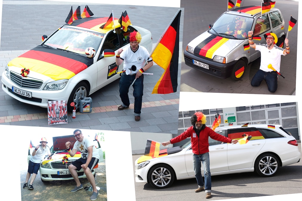Vier Motive mit Autos und Fan-Extras