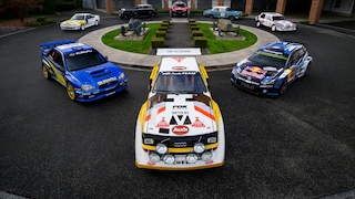 Rallyeautos: u. a. Audi Sport quattro S1, Lancia Delta S4, Subaru Impreza WRC, Opel Manta B 400 und VW Polo Monte Carlo