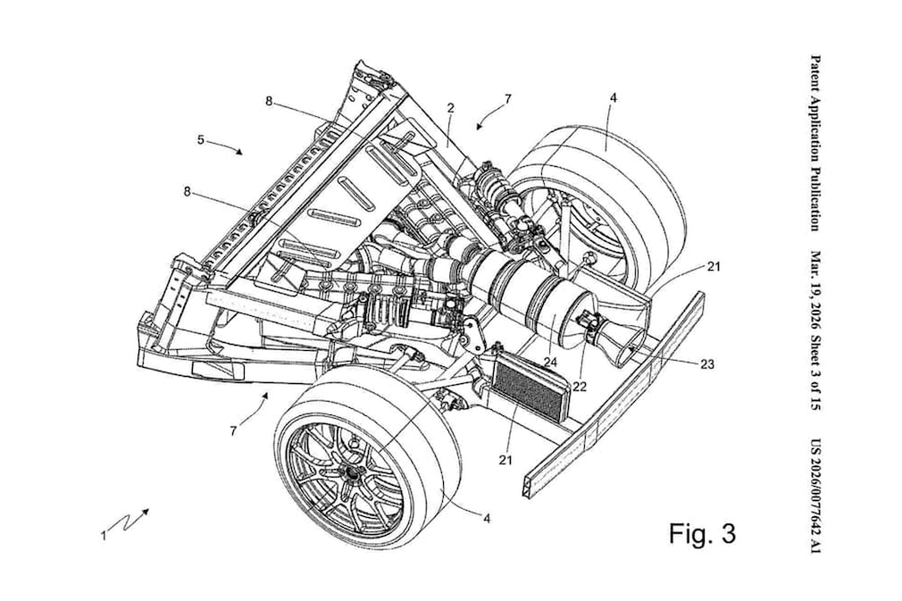 Patentzeichnung des Ferrari V12-Motors mit zwei Kurbelwellen