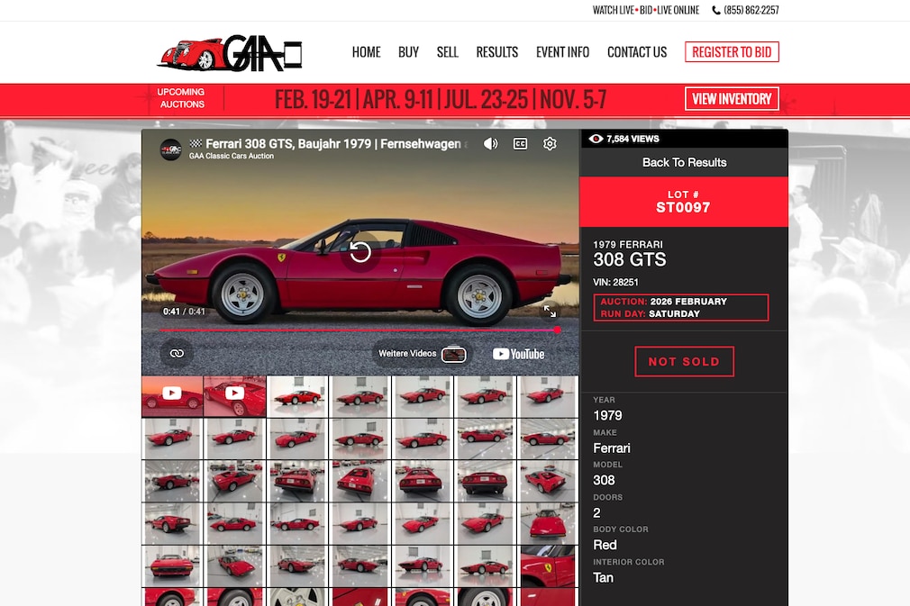 Bildschirmfoto / Screenshot von der Website gaaclassiccars.com