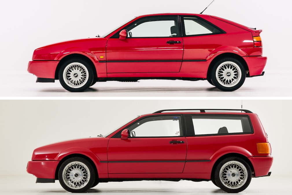 zwei Studiofotos: VW Corrado und MAG Magnum jeweils von der Seite