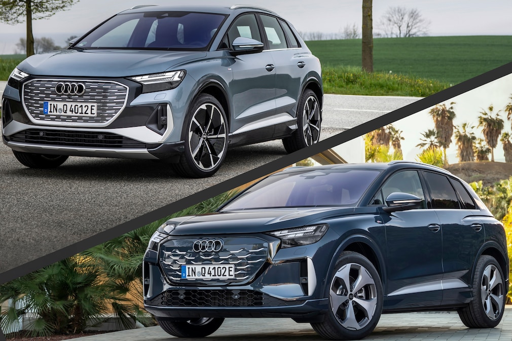 Audi Q4 e-tron Vorfacelift und Facelift nebeneinander.