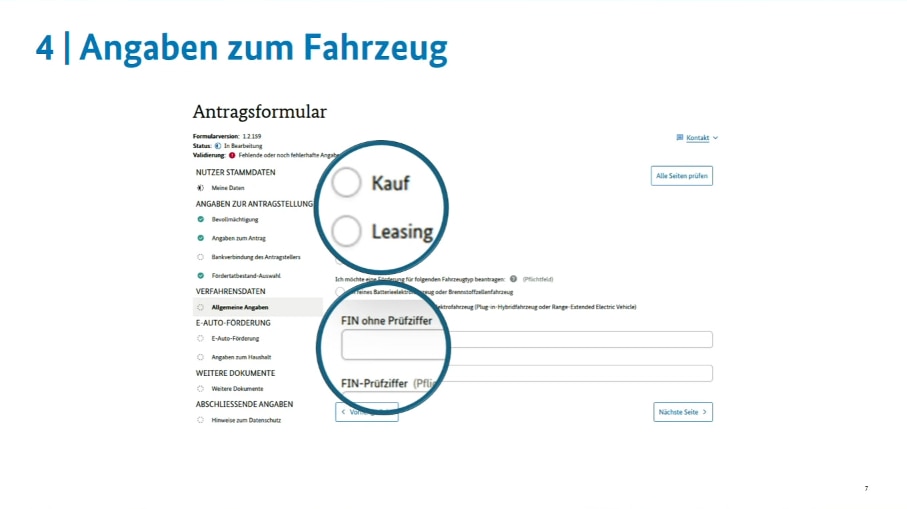 Kaufprämie E-Auto Förderung - Screenshot vom Antragsportal bei der BAFA