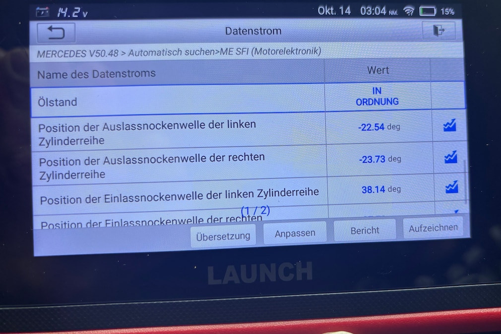 Diagnose der Steuerzeiten der Steuerkette mittels OBD