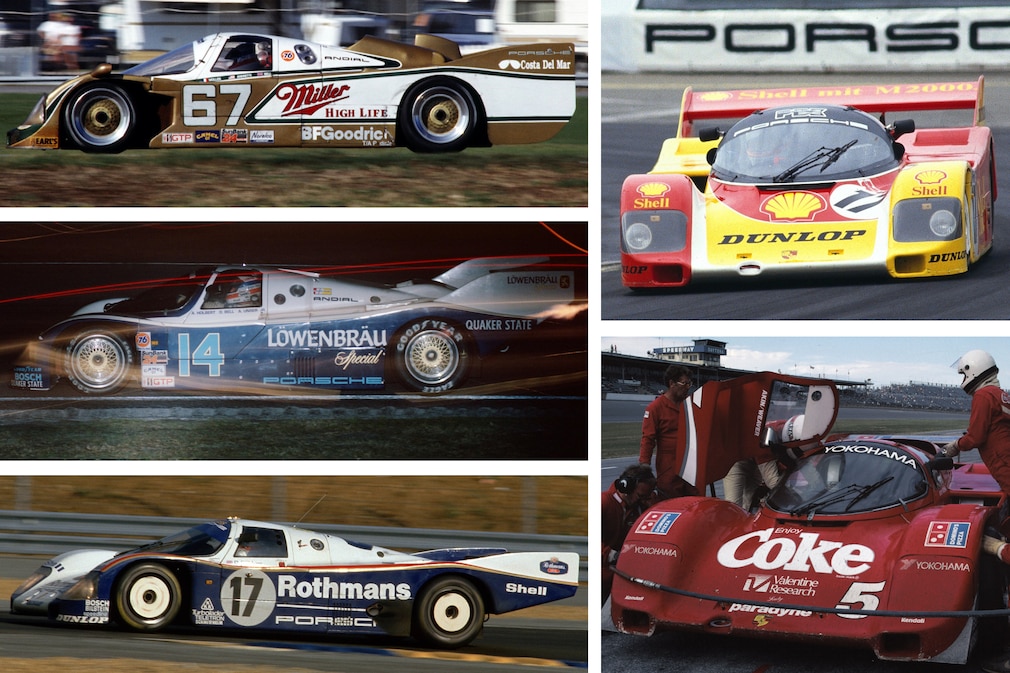 Collage aus fünf Porsche 962