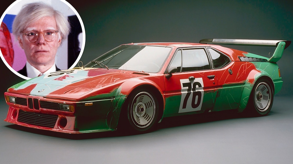 Collage aus dem BMW M1 Art Car und einem Portraitfoto von Andy Warhol