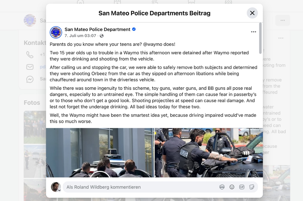 Waymo alarmiert San Mateo Police
