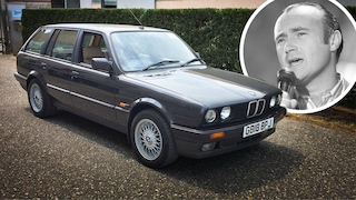 Collage: BMW 325i Touring und Gesicht des singenden Phil Collins