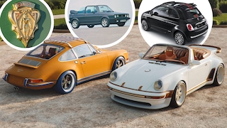 zwei Porsche 911 Singer / Louis Vuitton, dazu ein VW Golf 1 Cabrio Etienne Aigner und ein Fiat 500 by Gucci