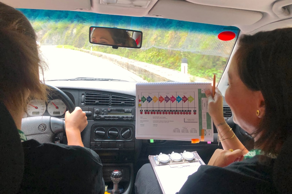 Filiz Ceviker und Lina van de Mars von hinten im Cockpit des VW Golf 3 GTI