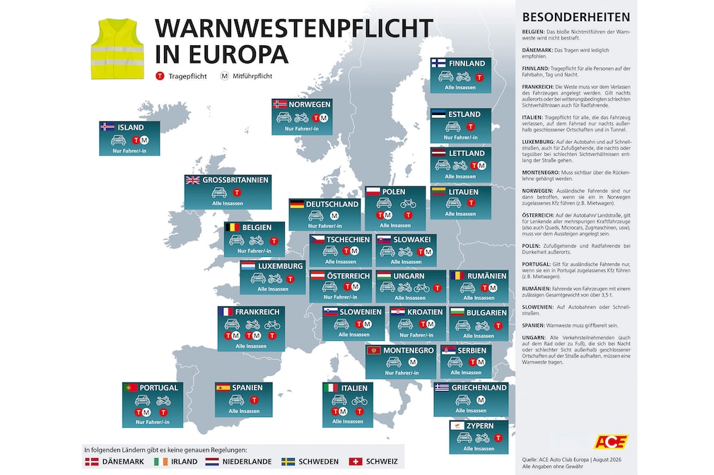 Warnwesten-Pflicht in Europa