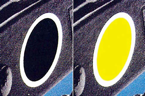 Solche Verschleißanzeiger sind ein Gag, die Verfärbung beruht lediglich auf der UV-Strahlung. Frei nach dem Motto: Lange montiert bedeutet stark verschlissen.