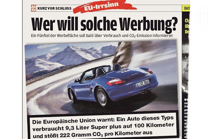 Warnhinweise auf Autowerbung