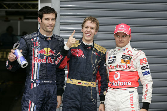 Das Quli-Triumvirat: Mark Webber, Sebastian Vettel, Heikki Kovalainen (von links)