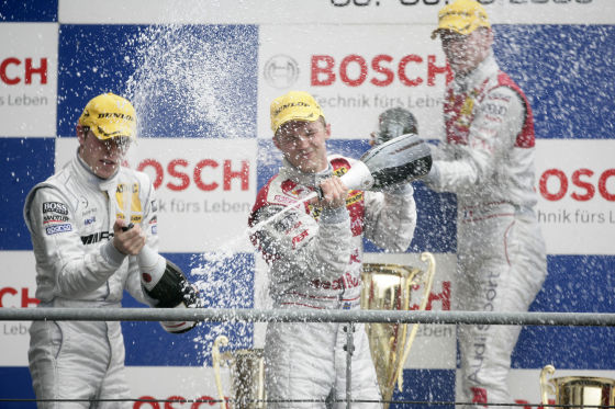 DTM 2008 Le Mans, Podium, Paul di Resta (Mercedes), Mattias Ekström (Audi), Alexandre Prémat (Audi), von links nach rechts