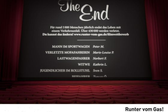 Wenn der Film des Lebens jäh mit dem Unfalltod endet: Drastisches Postermotiv der Kampagne "Runter vom Gas".