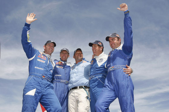 Rallye Dakar 2009, Siegesfeier, de Villiers, von Zitzewitz, Miller, Pitchford, Kris Nissen (Mitte), VW Race Touareg