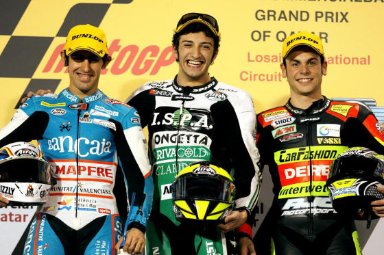 Motorrad-WM 2009, Podium 125er-Klasse, (von links: Julian Simon, Andrea Iannone, Sandro Cortese)