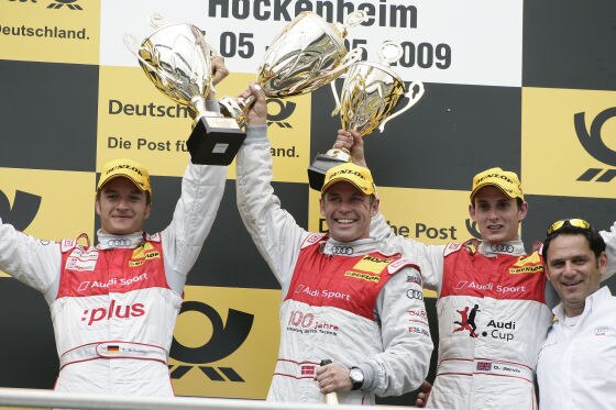 DTM-Auftakt 2009 Hockenheim, Siegerpodium Scheider Kristensen Jarvis