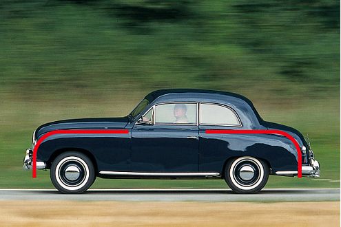 Die Pontonform kam nach dem zweiten Weltkrieg auch bei uns mit dem Borgward Hansa 1500 in Mode.